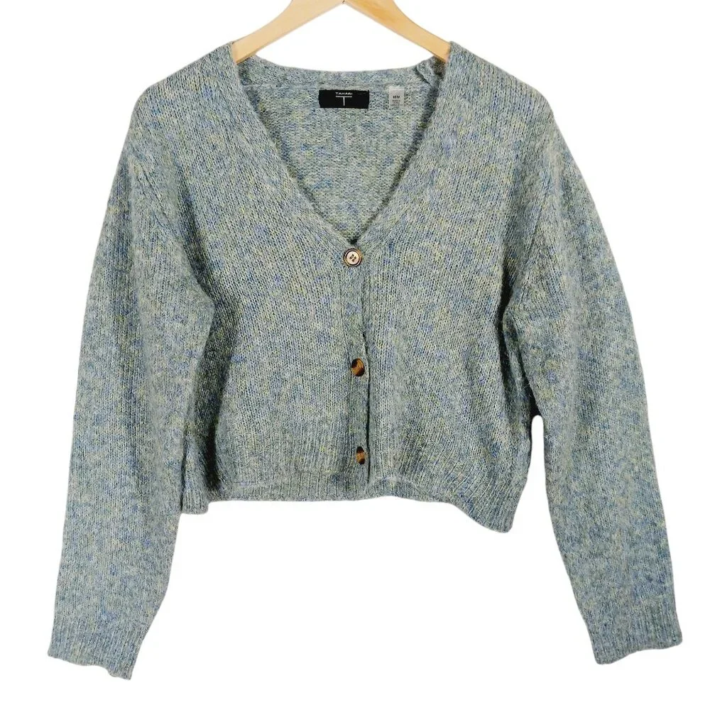 TAHARI, Cropped Button Cardigan, Medium, Soft, Lightweight, Blue/Green Mix - Picture 3 of 16